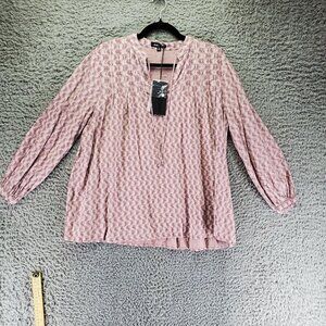 Dear John Top Womens Small Pink Lightweight Long Sleeve Printed Blouse *NWT*
